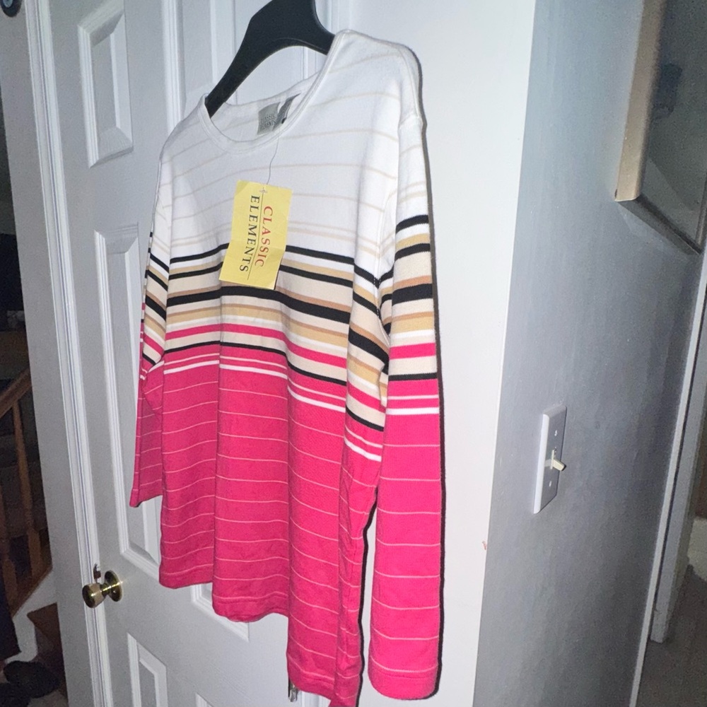 Classic Elements Women's L (14-16) Striped Knit Top 3/4 Sleeve Pink White Beige - Picture 7 of 14